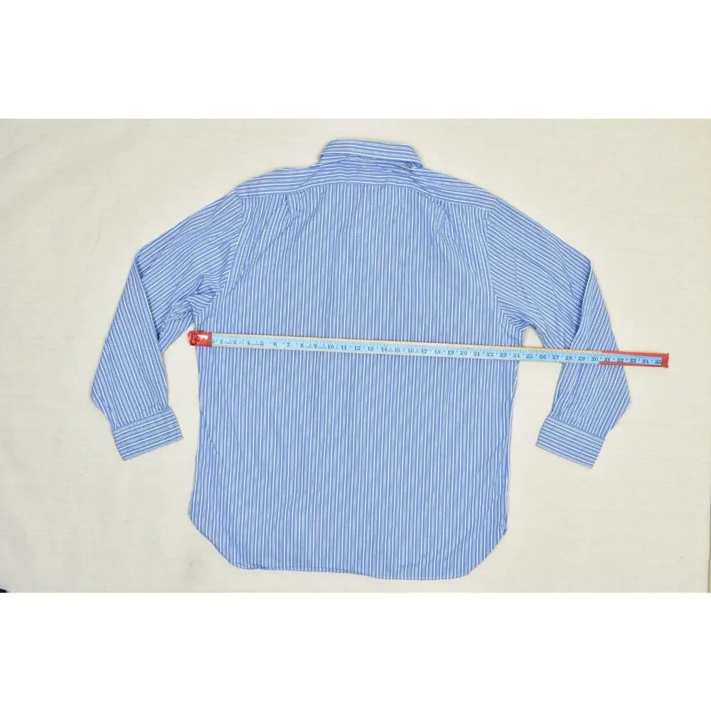 Polo Ralph Lauren Mens 18 34/35 Slim Fit Blue White Striped Dress Shirt Long Sle